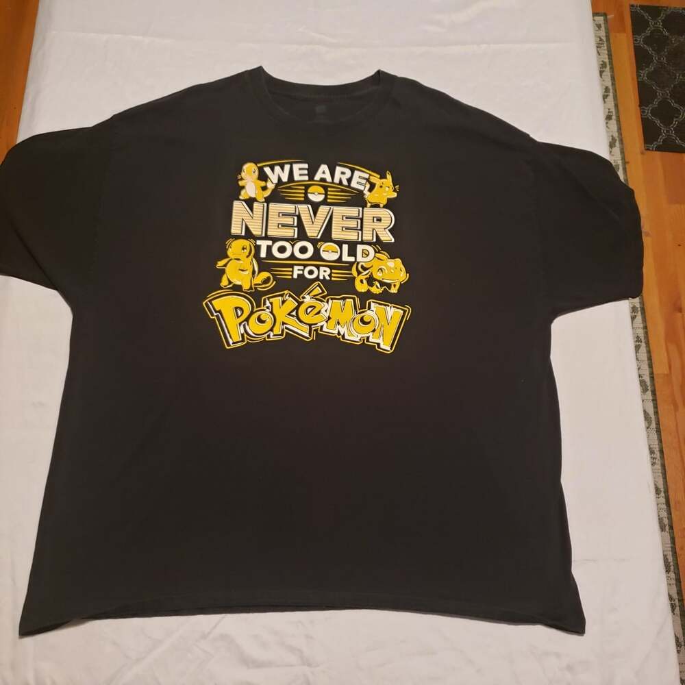 Pokemon T Shirt Medium Black "WE ARE NEVER TOO OLD FOR POKEMAN" -Euc